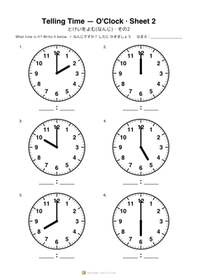 Telling Time — O'Clock · Sheet 2