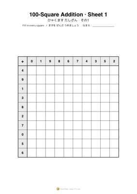 100-Square Addition · Sheet 1