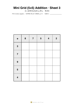 Mini Grid (5×5) Addition · Sheet 3