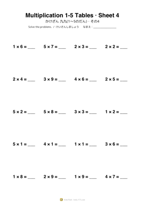 Multiplication 1-5 Tables · Sheet 4